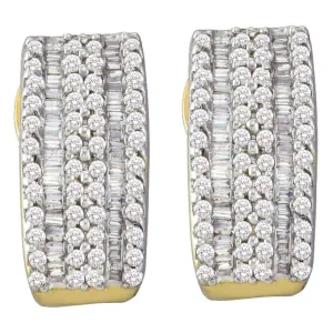 14K Yellow Gold Round Baguette Diamond Vertical Stripe Hoop Earrings 7/8 Cttw