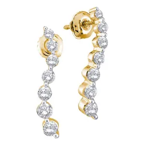 14K Yellow Gold Round Diamond Graduated Journey Screwback Earrings 1/2 Cttw