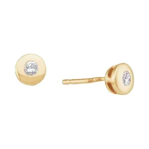 14K Yellow Gold Round Diamond Solitaire Screwback Stud Earrings 1/10 Cttw