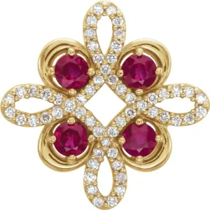 14k Yellow Gold Ruby & 1/6 CTW Diamond Clover Pendant