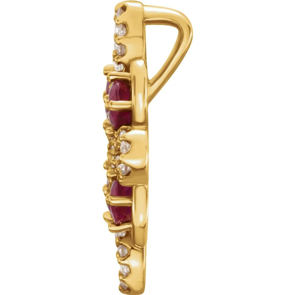 14k Yellow Gold Ruby & 1/6 CTW Diamond Clover Pendant