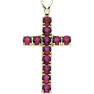 14k Yellow Gold Ruby Cross Pendant