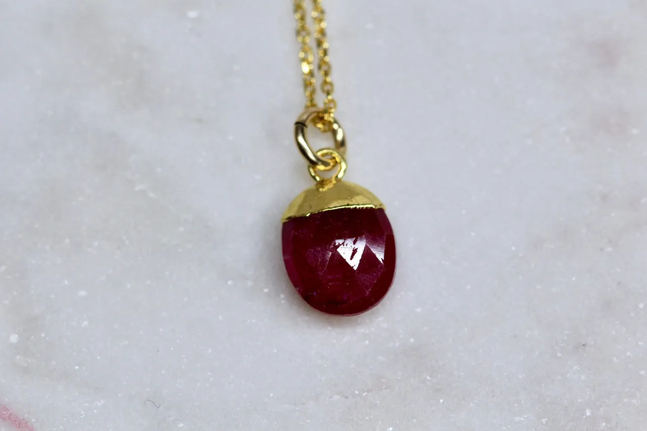 14K Yellow Gold Ruby Necklace, Handmade Ruby Necklace, Red Gemstone, Ruby Pendant, July Birthstone