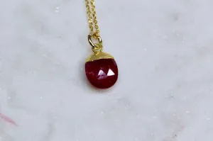 14K Yellow Gold Ruby Necklace, Handmade Ruby Necklace, Red Gemstone, Ruby Pendant, July Birthstone