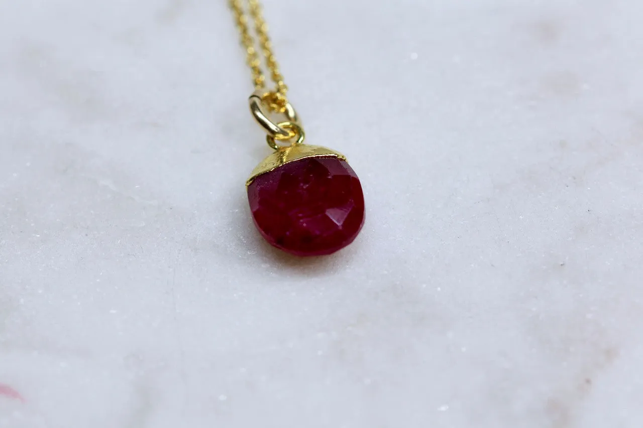 14K Yellow Gold Ruby Necklace, Handmade Ruby Necklace, Red Gemstone, Ruby Pendant, July Birthstone