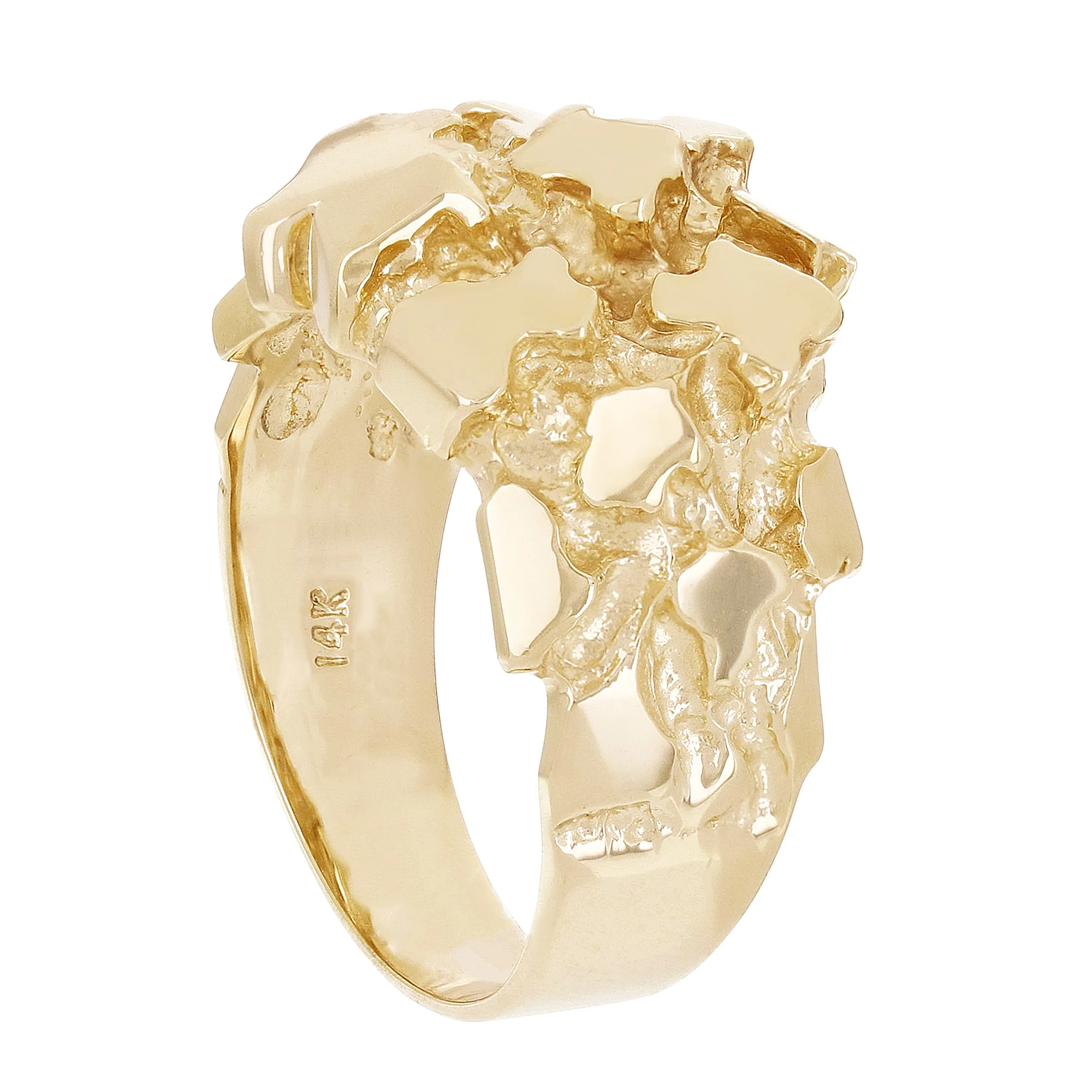 14k Yellow Gold Solid Chunky Nugget Ring 14.7mm Sizes 7 -12