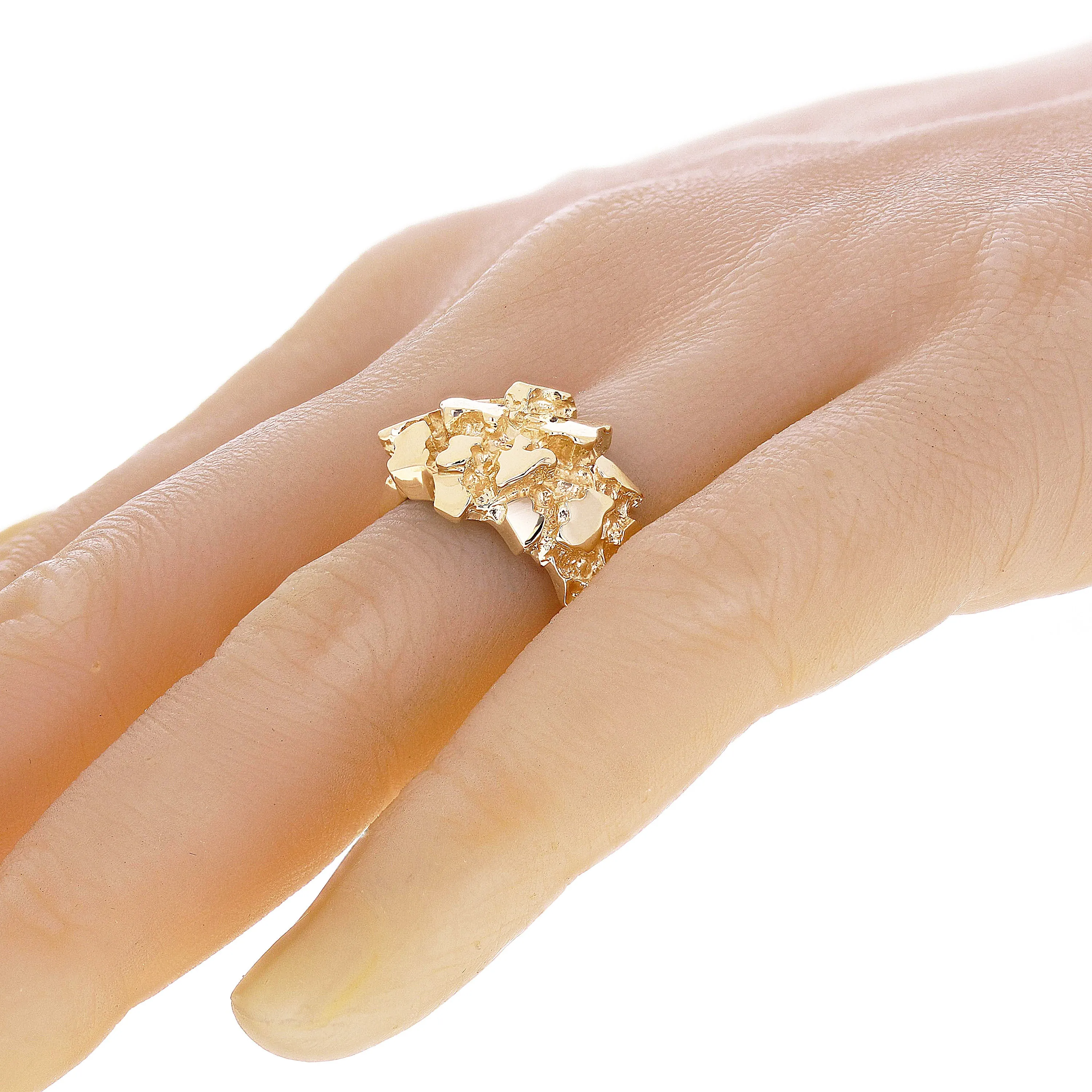 14k Yellow Gold Solid Chunky Nugget Ring 14.7mm Sizes 7 -12