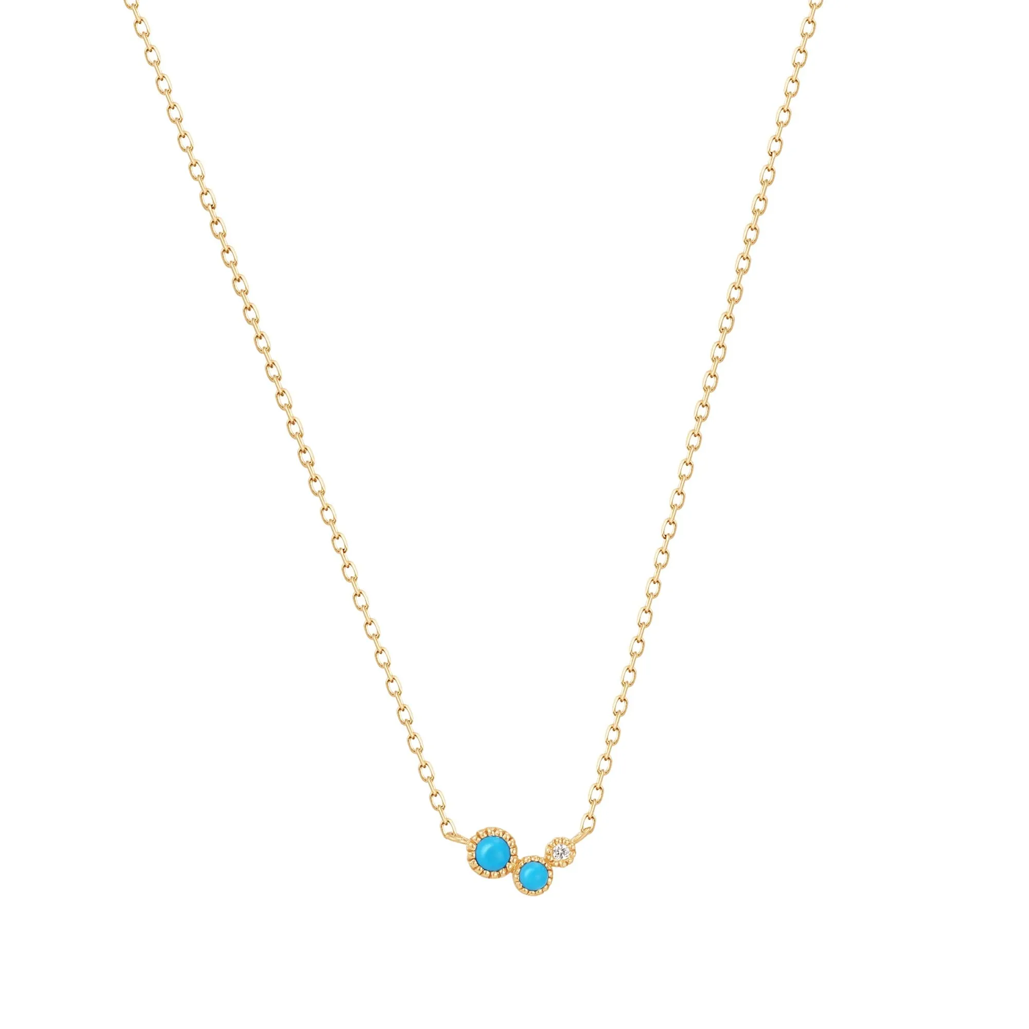 14K Yellow Gold Turquoise and White Sapphire Waterfall Necklace