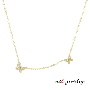 14k Yellow Gold With Diamonds Twin Butterfly Necklace V0218