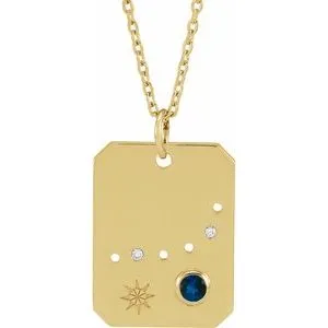 14K Yellow Natural Blue Sapphire & .01 Natural Diamond Capricorn Constellation 16-18" Necklace