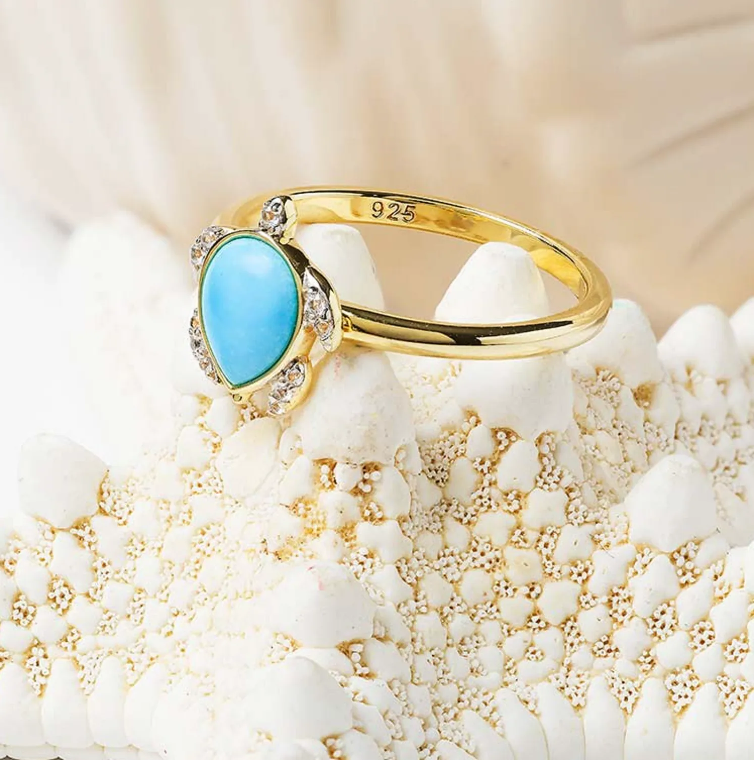 14kt Gold Vermeil Turquoise Turtle Ring