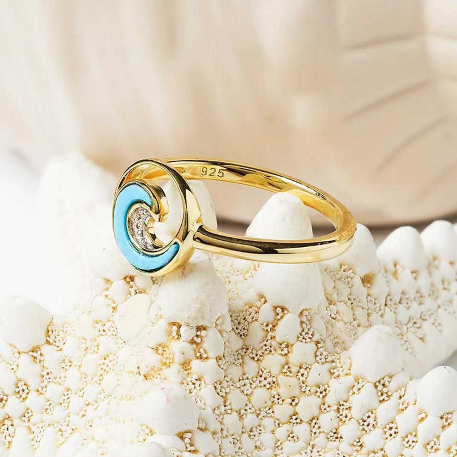 14kt Gold Vermeil Turquoise Wave Ring
