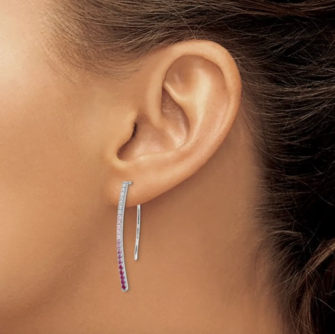 14KT White Gold Cascading Ombre Pink Sapphire Diamond Earrings