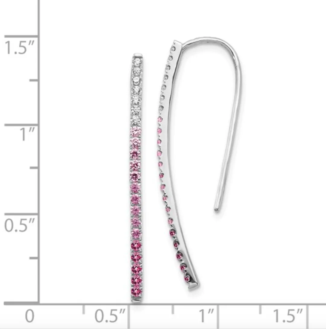 14KT White Gold Cascading Ombre Pink Sapphire Diamond Earrings