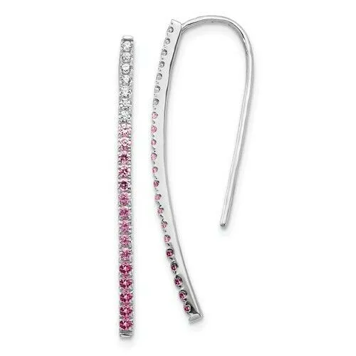 14KT White Gold Cascading Ombre Pink Sapphire Diamond Earrings