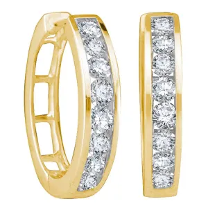 14kt Yellow Gold Womens Round Channel-set Diamond Hoop Earrings 1.00 Cttw