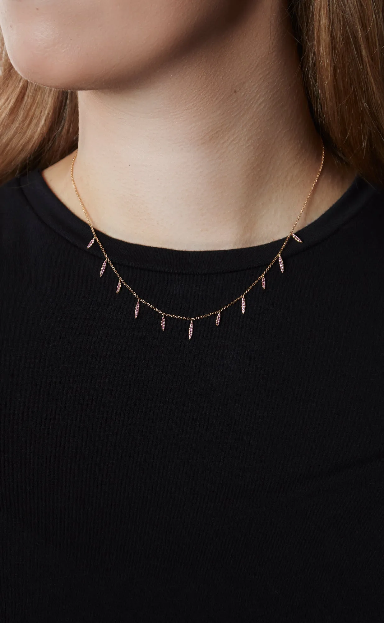 14KY Eleven Wishes Necklace in Pink Sapphires