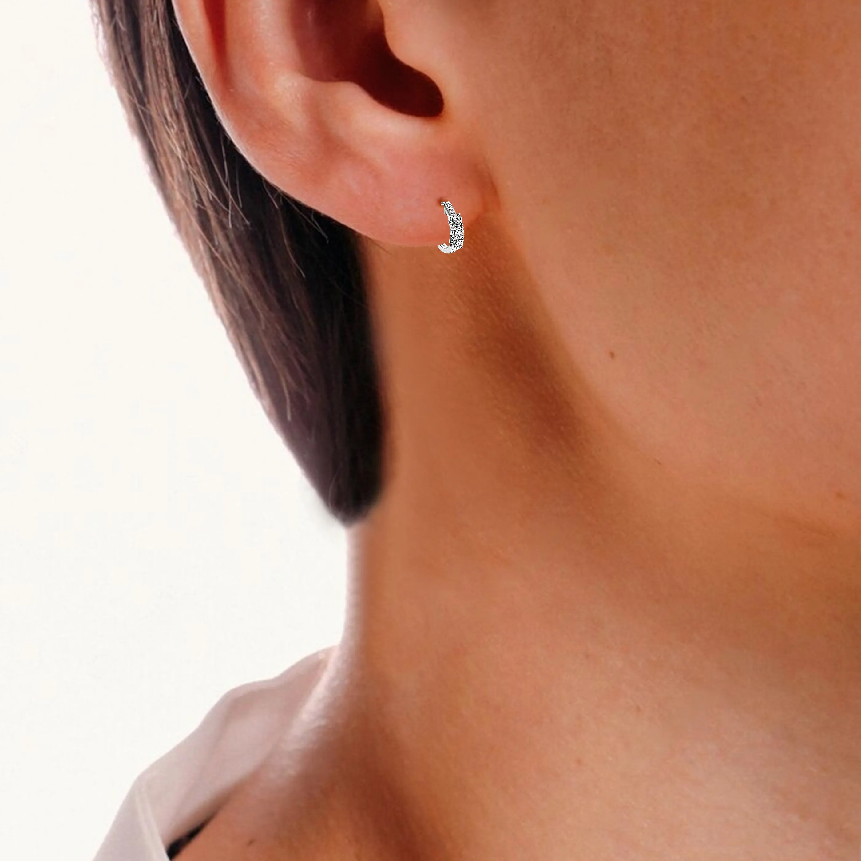 1/5 cttw Lab Grown Diamond Cluster Hoop Earrings in Silver