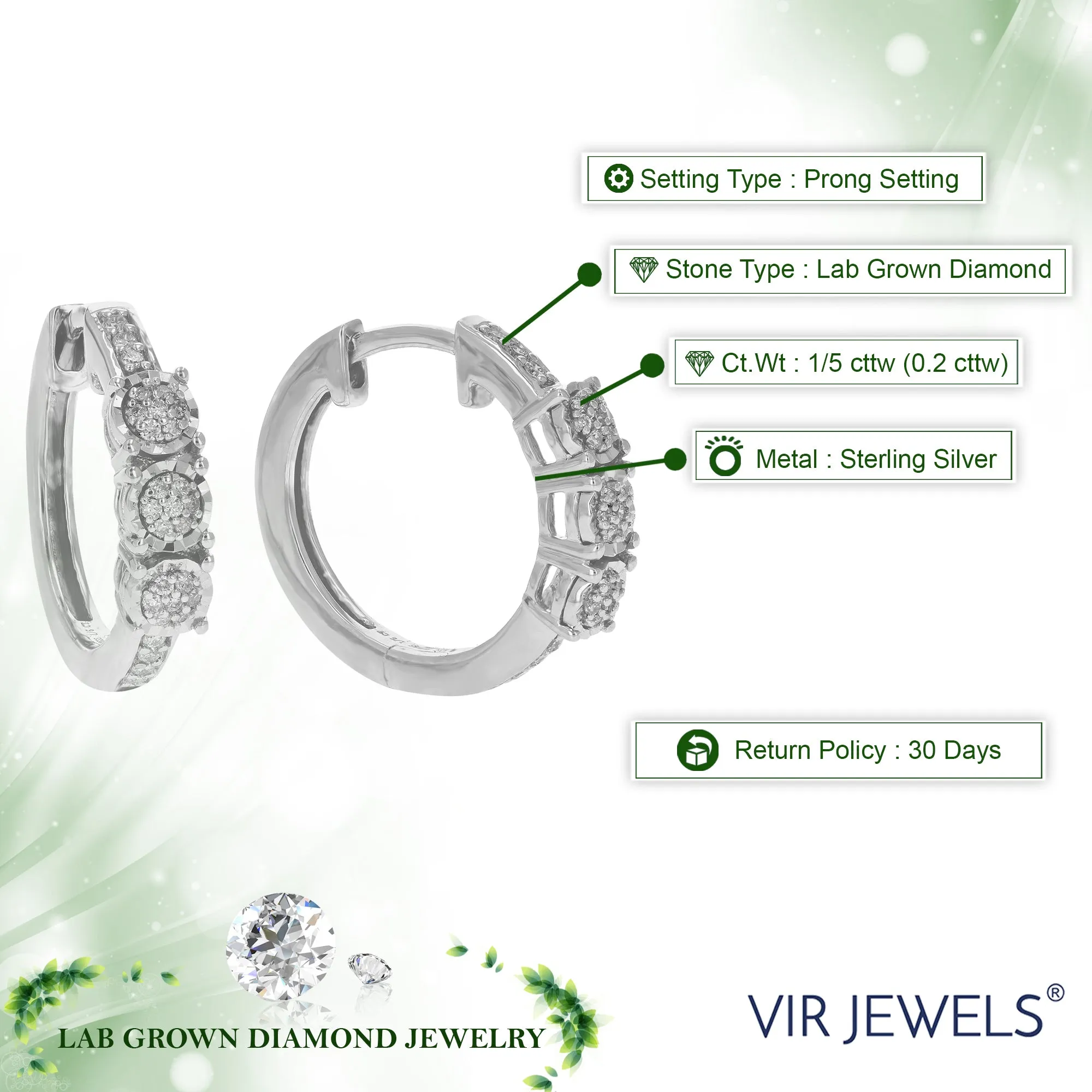 1/5 cttw Lab Grown Diamond Cluster Hoop Earrings in Silver