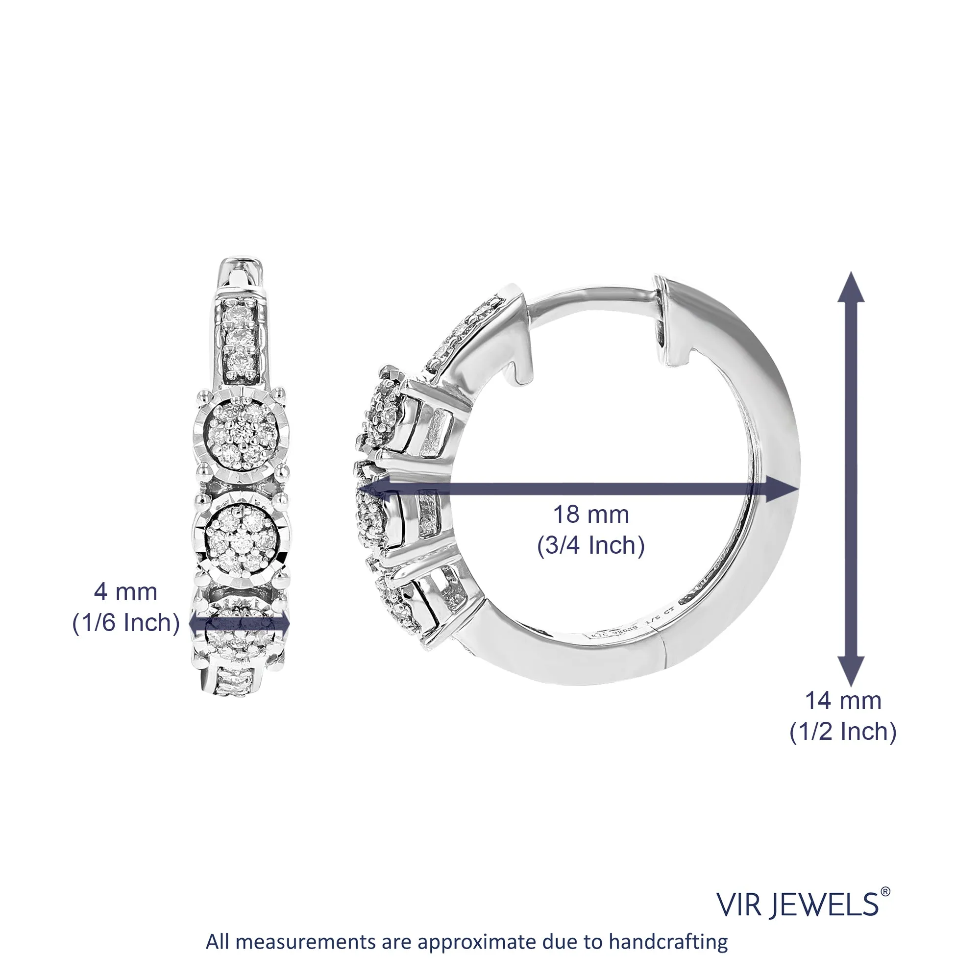 1/5 cttw Lab Grown Diamond Cluster Hoop Earrings in Silver
