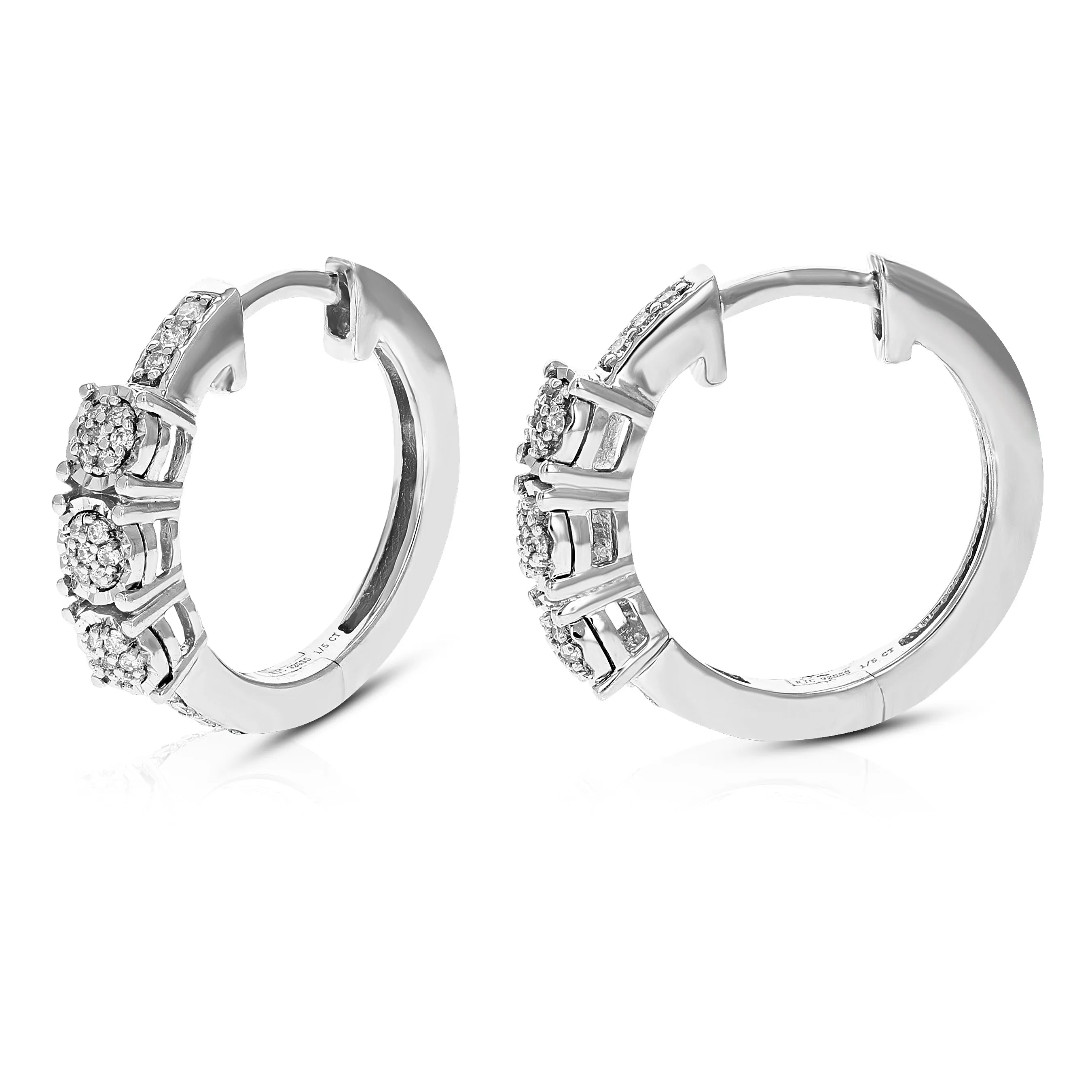 1/5 cttw Lab Grown Diamond Cluster Hoop Earrings in Silver