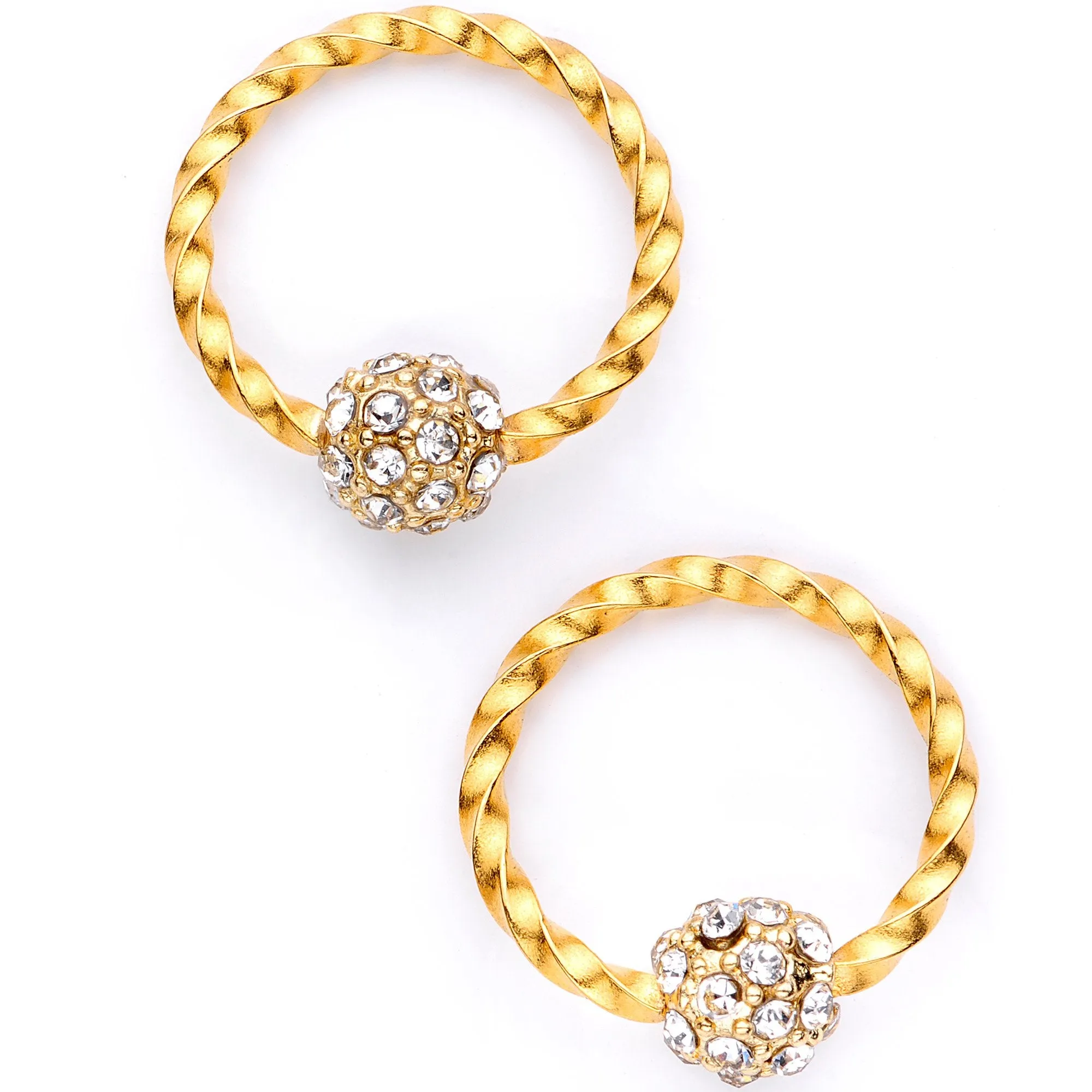 16 Gauge Clear Gem Gold Tone Captive Ring Curved Barbell Cartilage Set