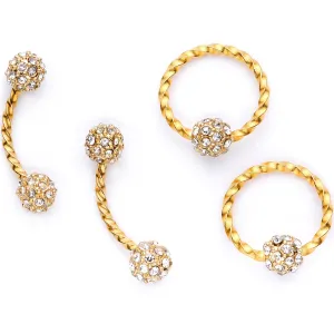 16 Gauge Clear Gem Gold Tone Captive Ring Curved Barbell Cartilage Set