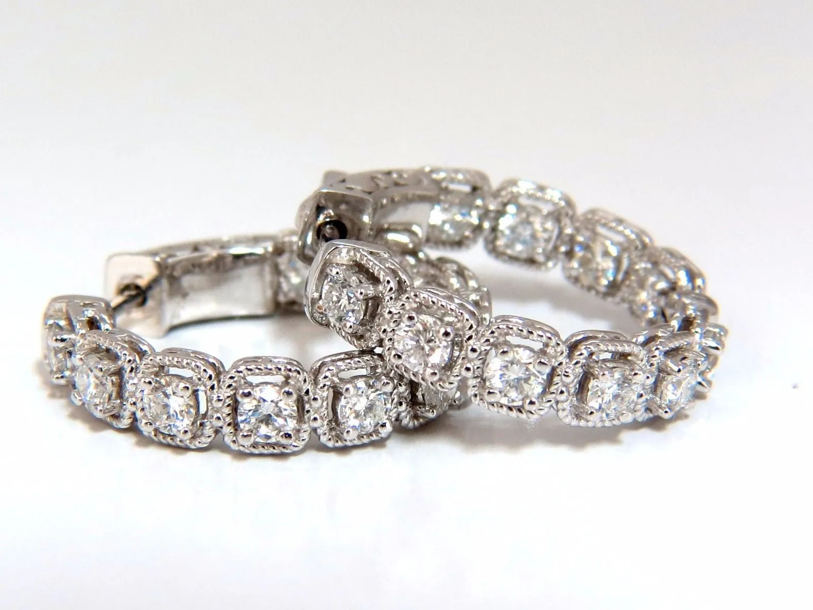 1.60ct natural round brilliant in/out diamond hoop earrings 14kt rope twist