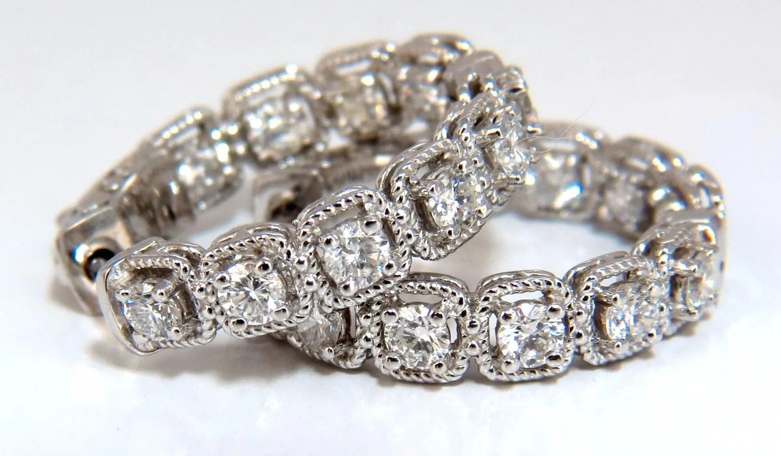 1.60ct natural round brilliant in/out diamond hoop earrings 14kt rope twist