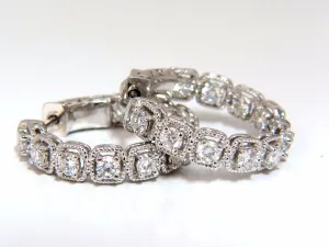 1.60ct natural round brilliant in/out diamond hoop earrings 14kt rope twist