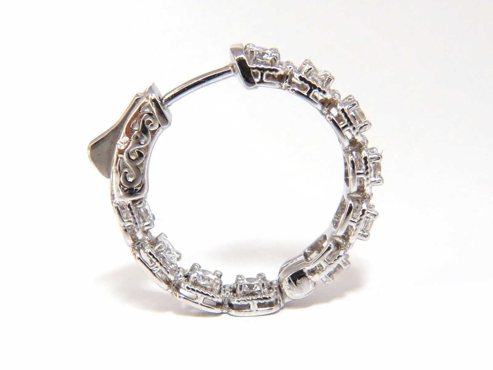 1.60ct natural round brilliant in/out diamond hoop earrings 14kt rope twist