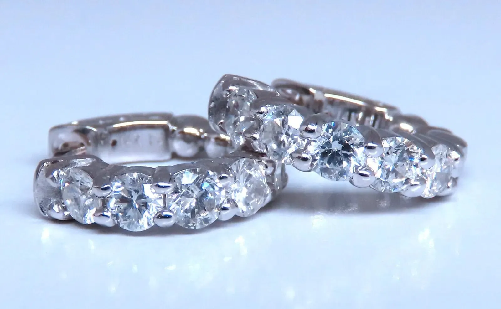 1.63ct Natural Round Diamond hoop earrings 14kt 16mm button & share prong 