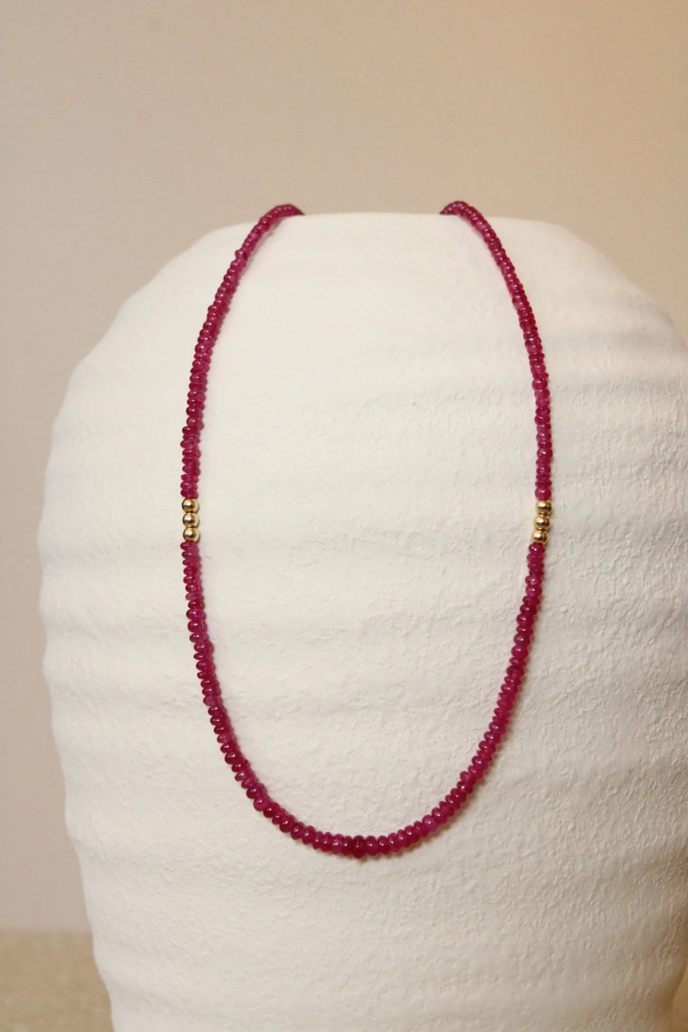 16" Petite Smooth Ruby Gem Strand x 14K Gold Beads