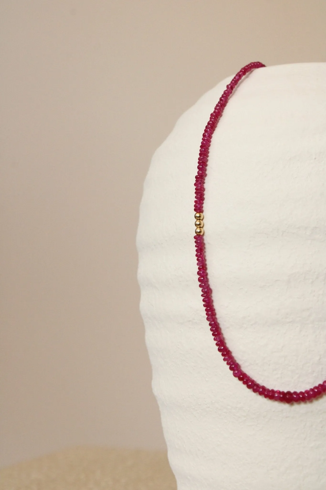 16" Petite Smooth Ruby Gem Strand x 14K Gold Beads