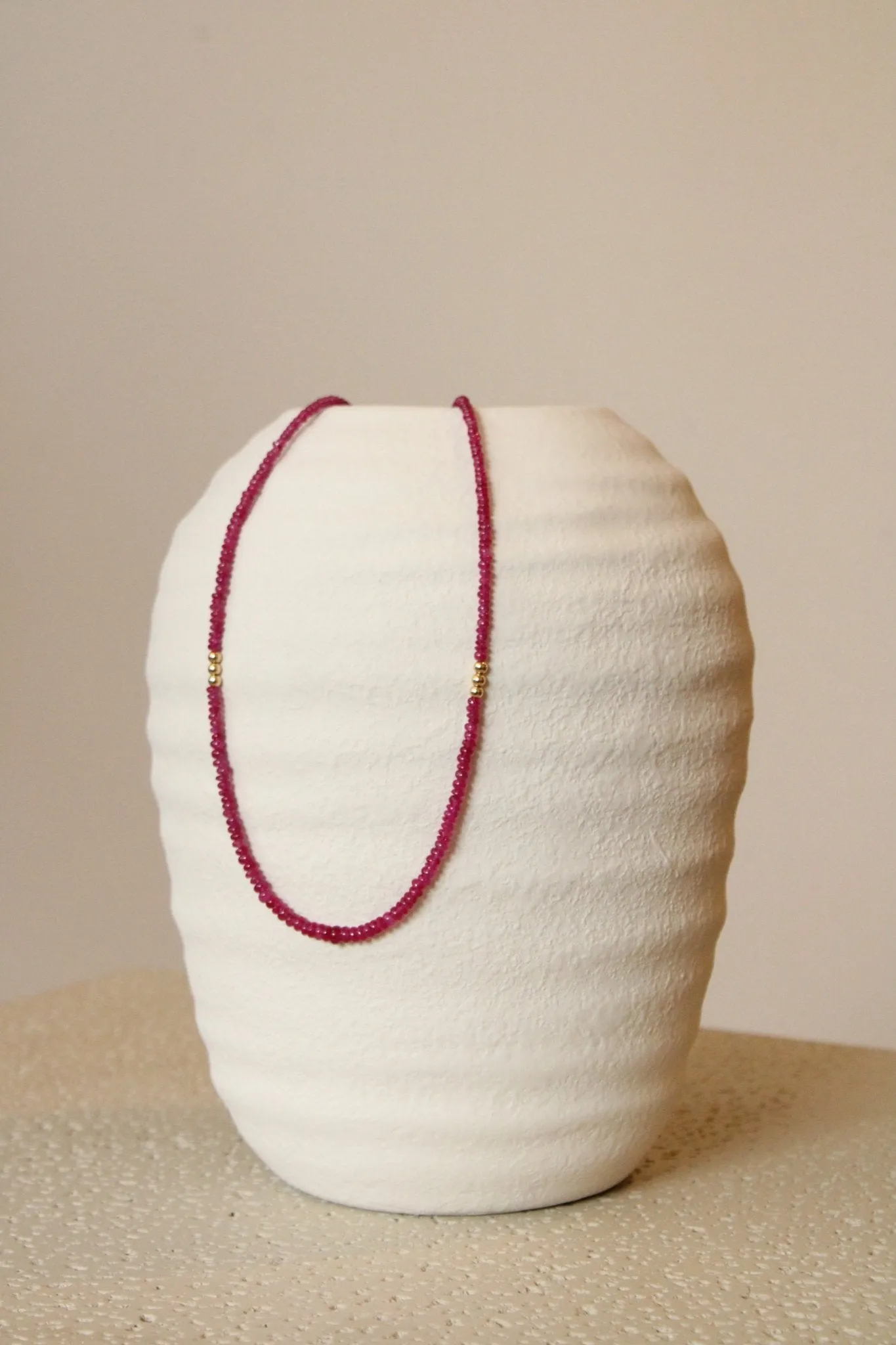 16" Petite Smooth Ruby Gem Strand x 14K Gold Beads