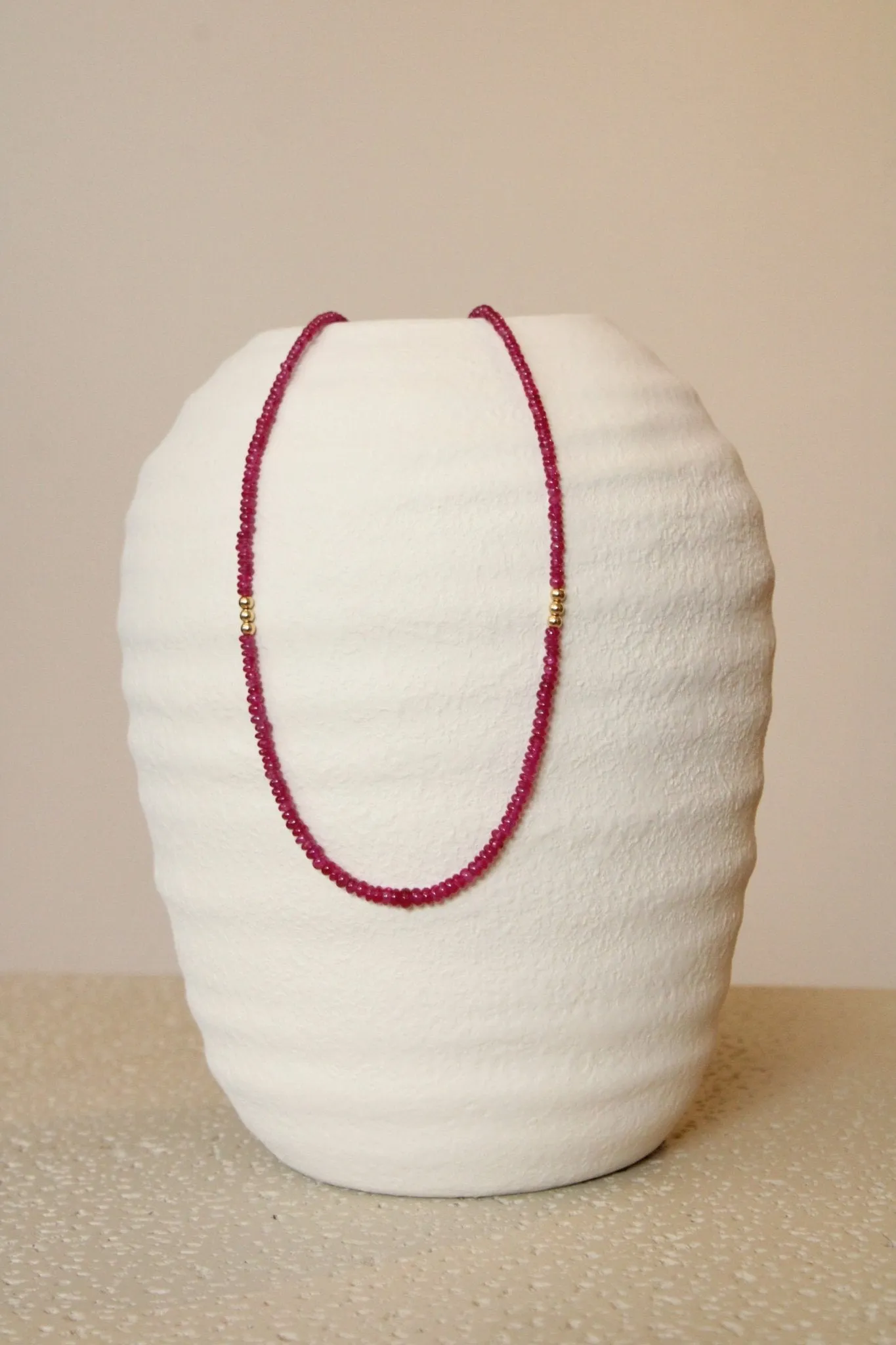 16" Petite Smooth Ruby Gem Strand x 14K Gold Beads