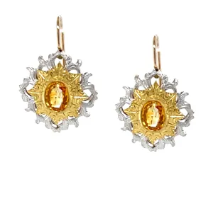 1.79 ct. t.w. Yellow Sapphire, HandmadeTwo-toned Lever Back Drop Earrings