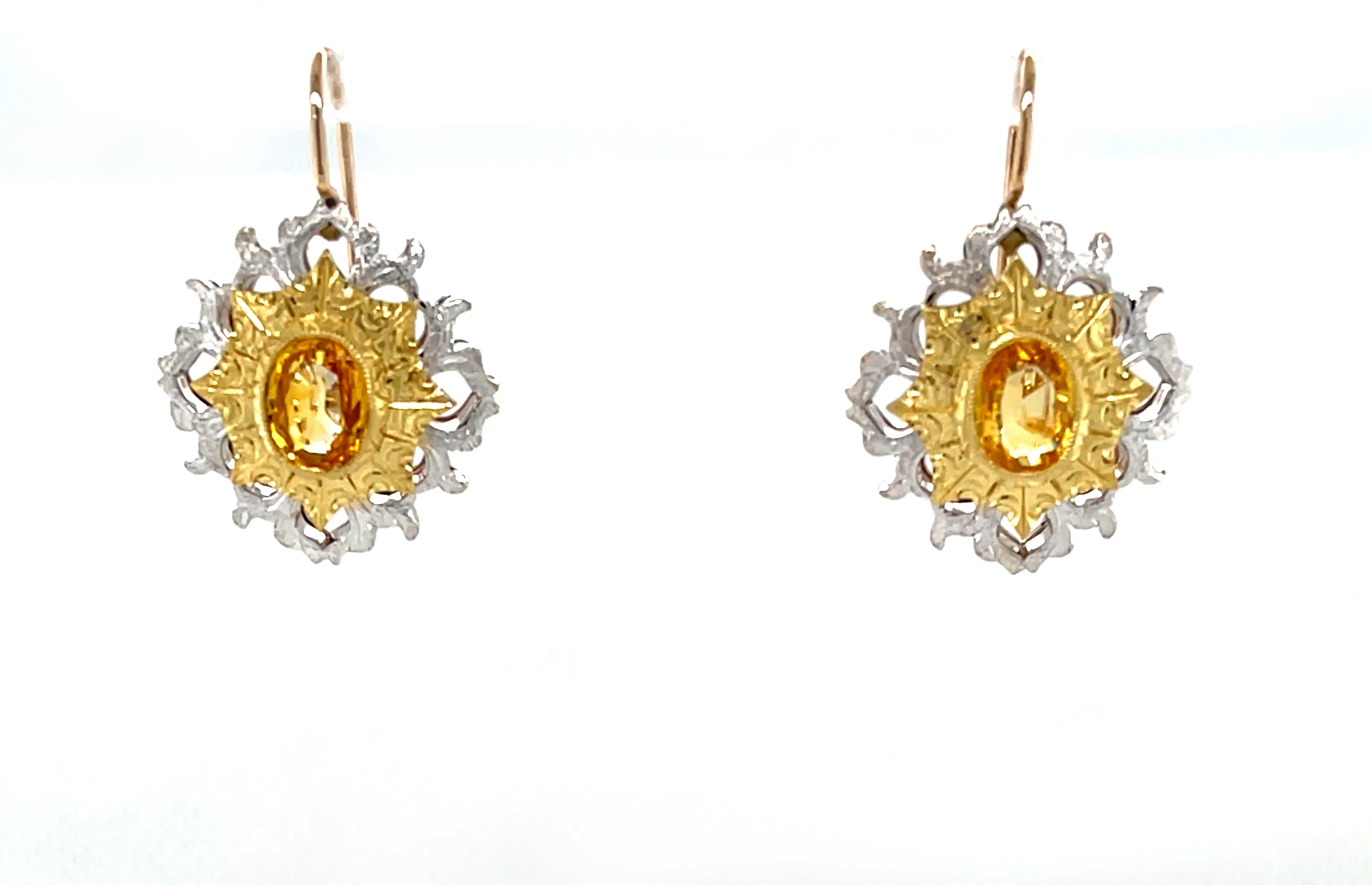 1.79 ct. t.w. Yellow Sapphire, HandmadeTwo-toned Lever Back Drop Earrings