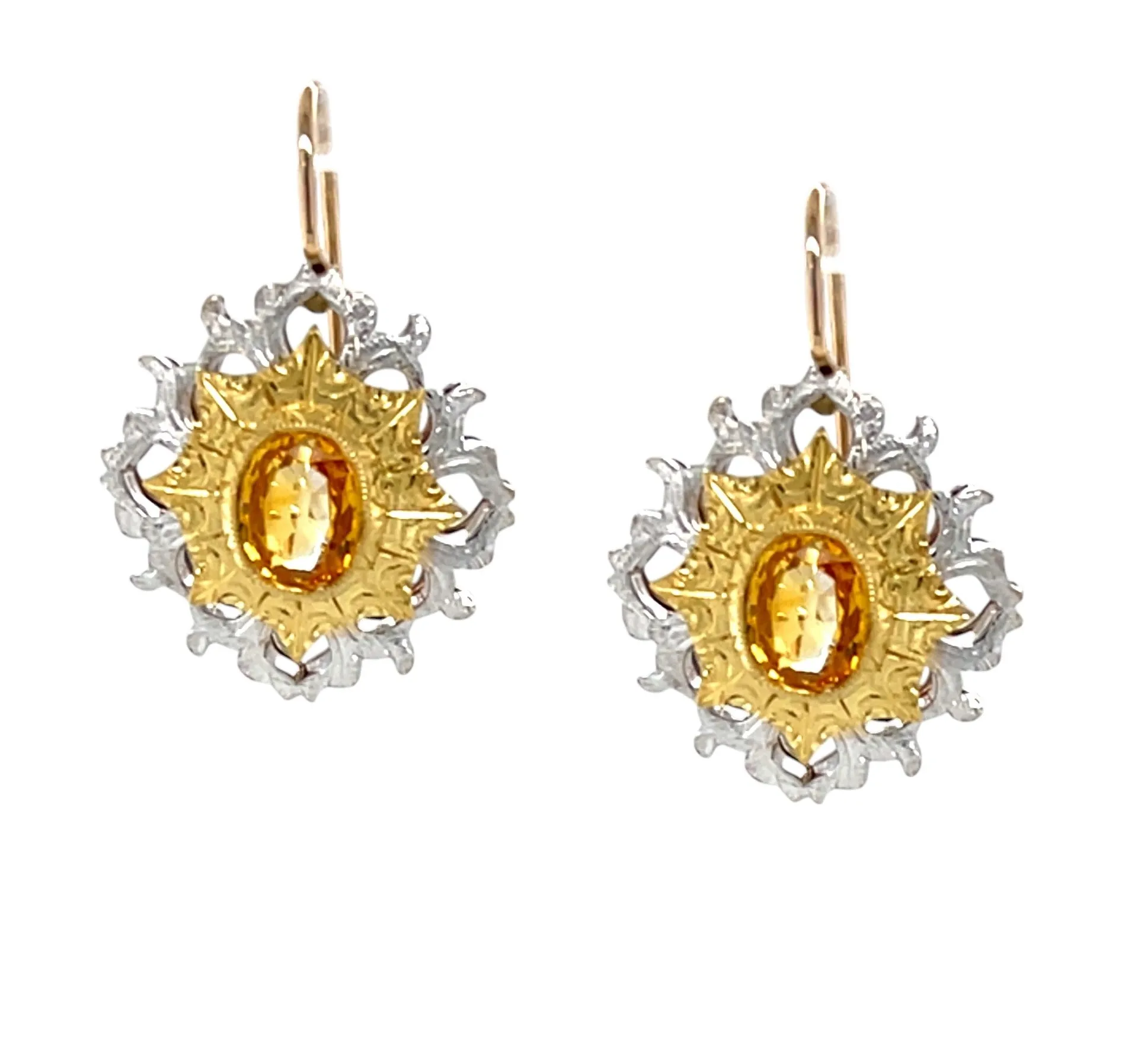 1.79 ct. t.w. Yellow Sapphire, HandmadeTwo-toned Lever Back Drop Earrings