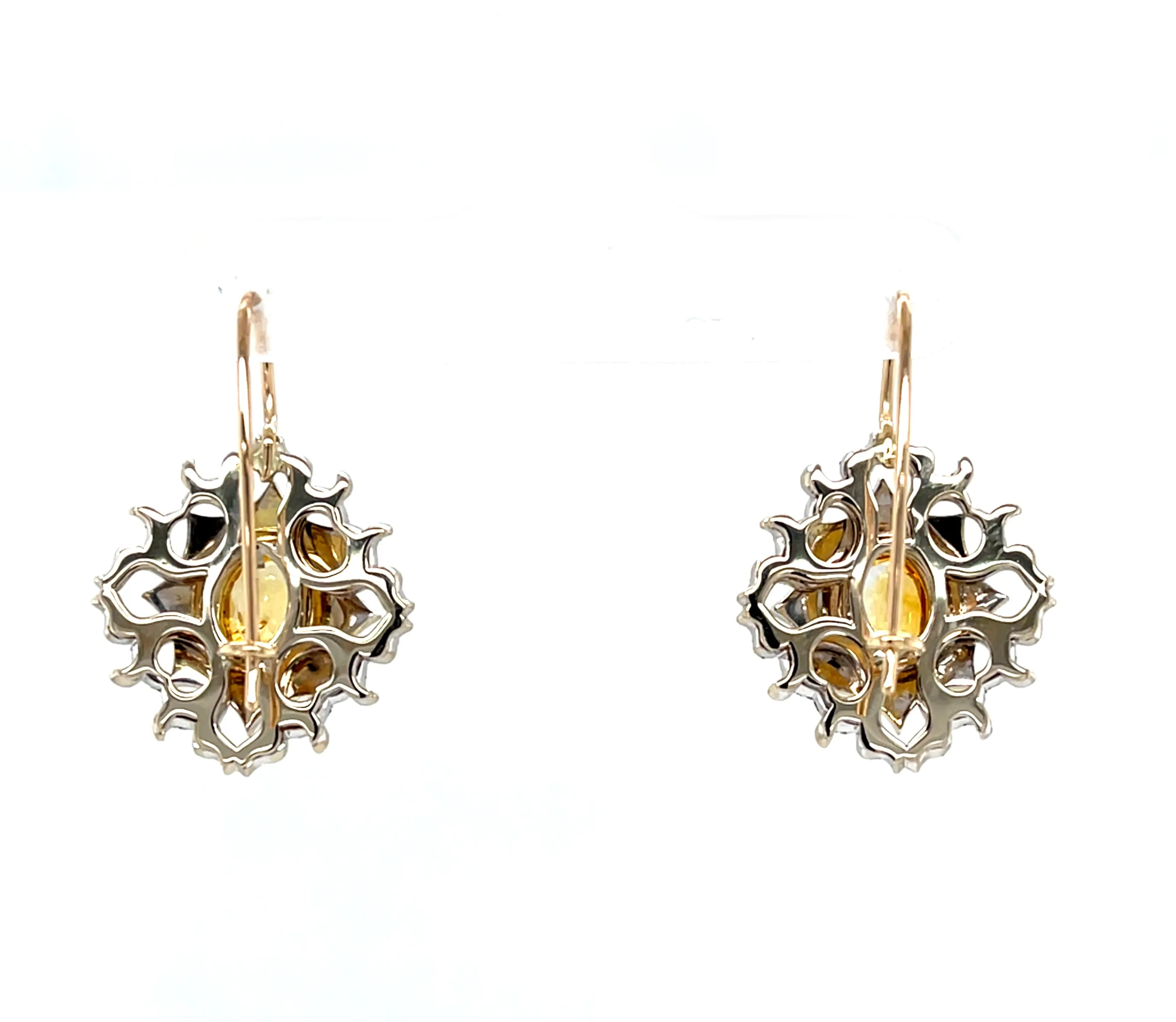 1.79 ct. t.w. Yellow Sapphire, HandmadeTwo-toned Lever Back Drop Earrings