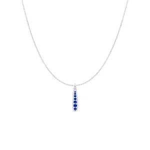 18 Karat White Gold Drop Pendant with Blue Sapphire and Diamonds