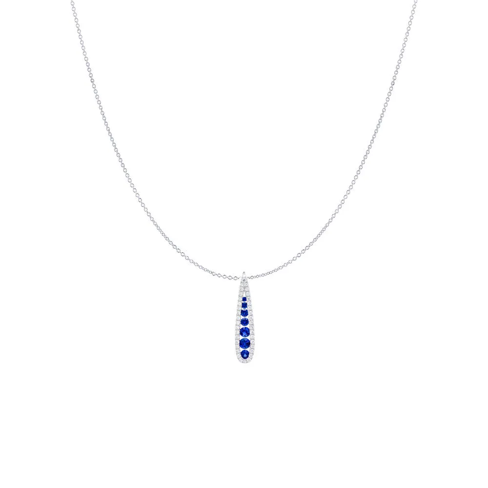18 Karat White Gold Drop Pendant with Blue Sapphire and Diamonds