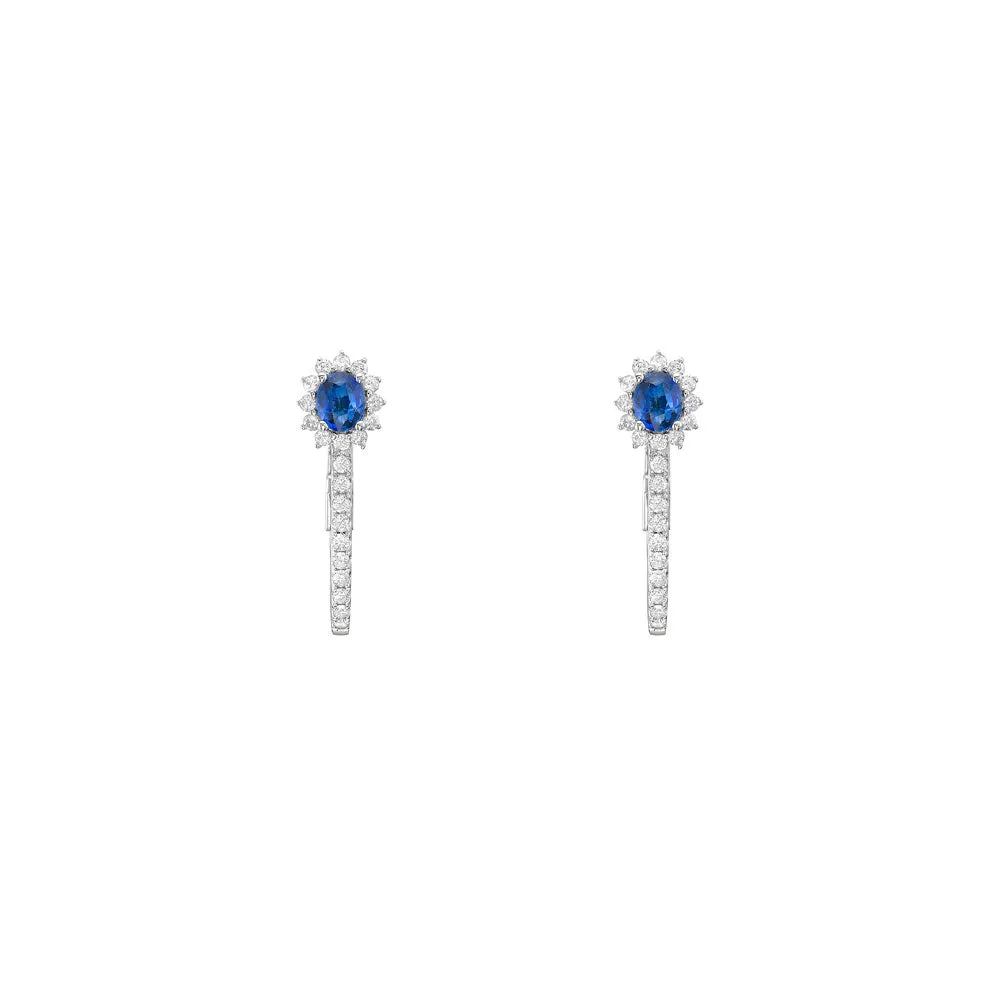 18 Karat White Gold oval sapphire earrings with diamonds