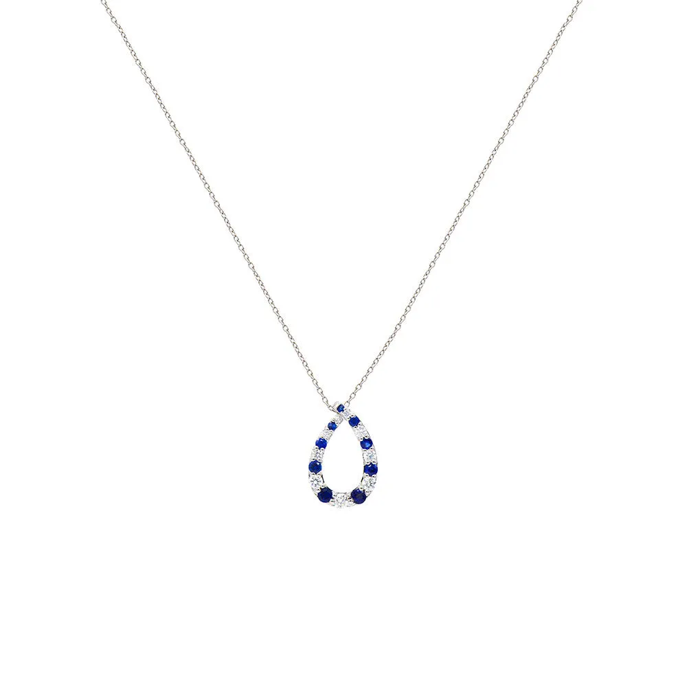 18 Karat White Gold Pear shape necklace with sapphires and diamonds