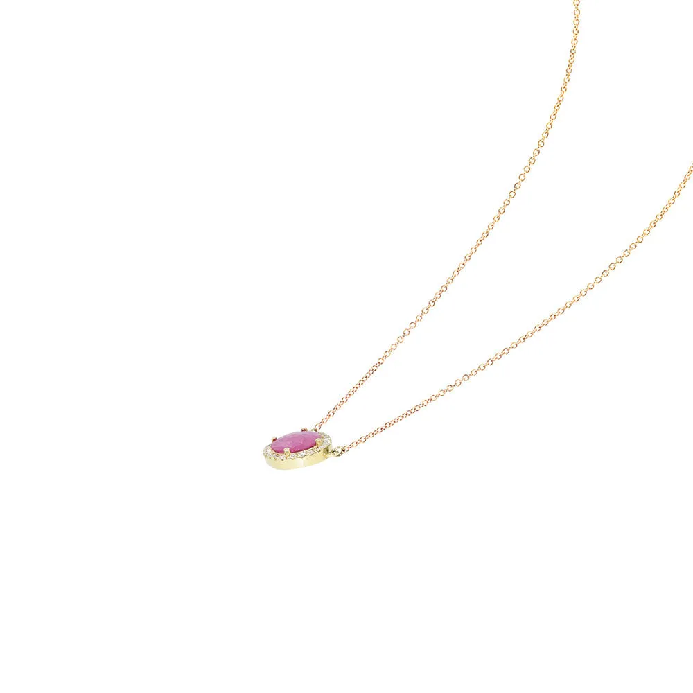 18 Karat Yellow Gold Rose Cut Ruby Necklace with Diamonds