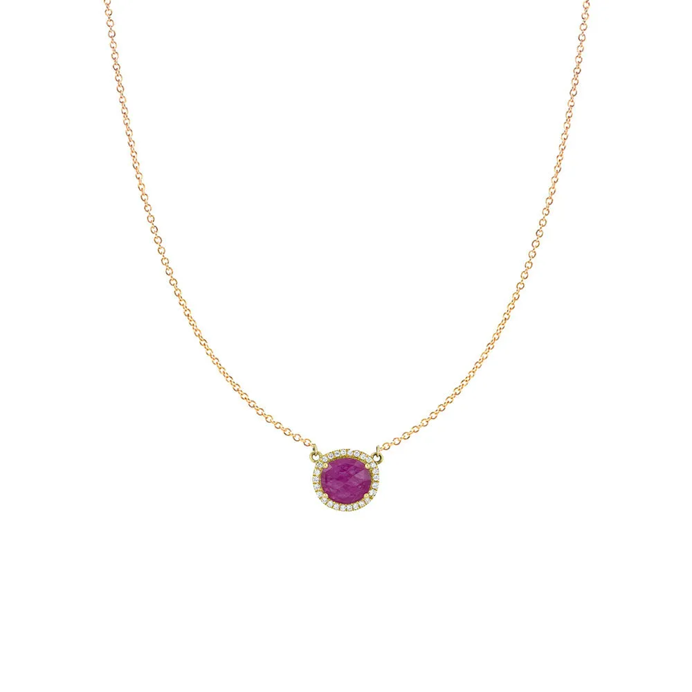 18 Karat Yellow Gold Rose Cut Ruby Necklace with Diamonds