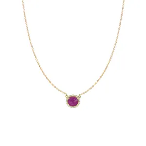 18 Karat Yellow Gold Rose Cut Ruby Necklace with Diamonds