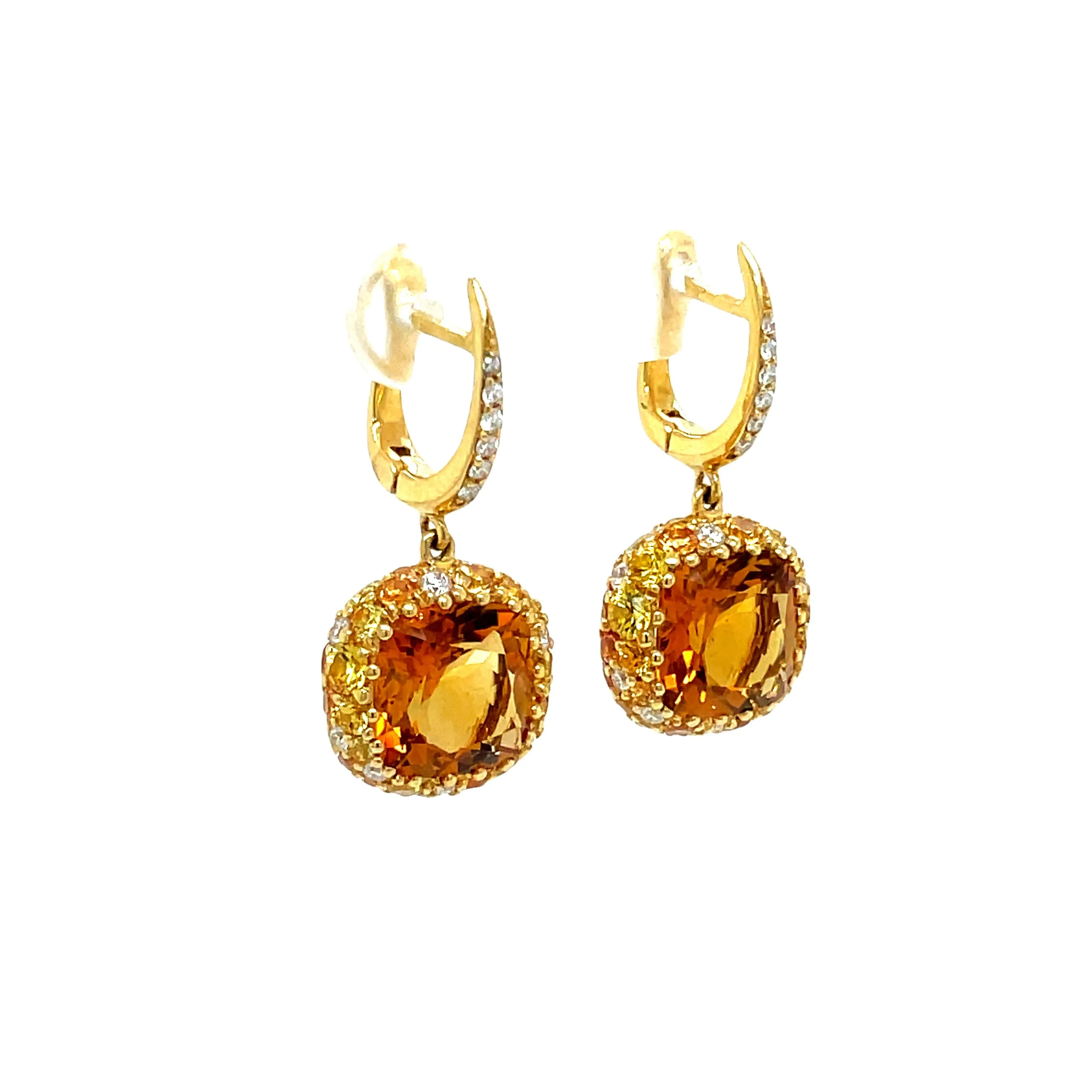 18ct Yellow Gold Orange Citrine, Yellow Sapphire and Diamond Earrings