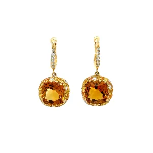 18ct Yellow Gold Orange Citrine, Yellow Sapphire and Diamond Earrings
