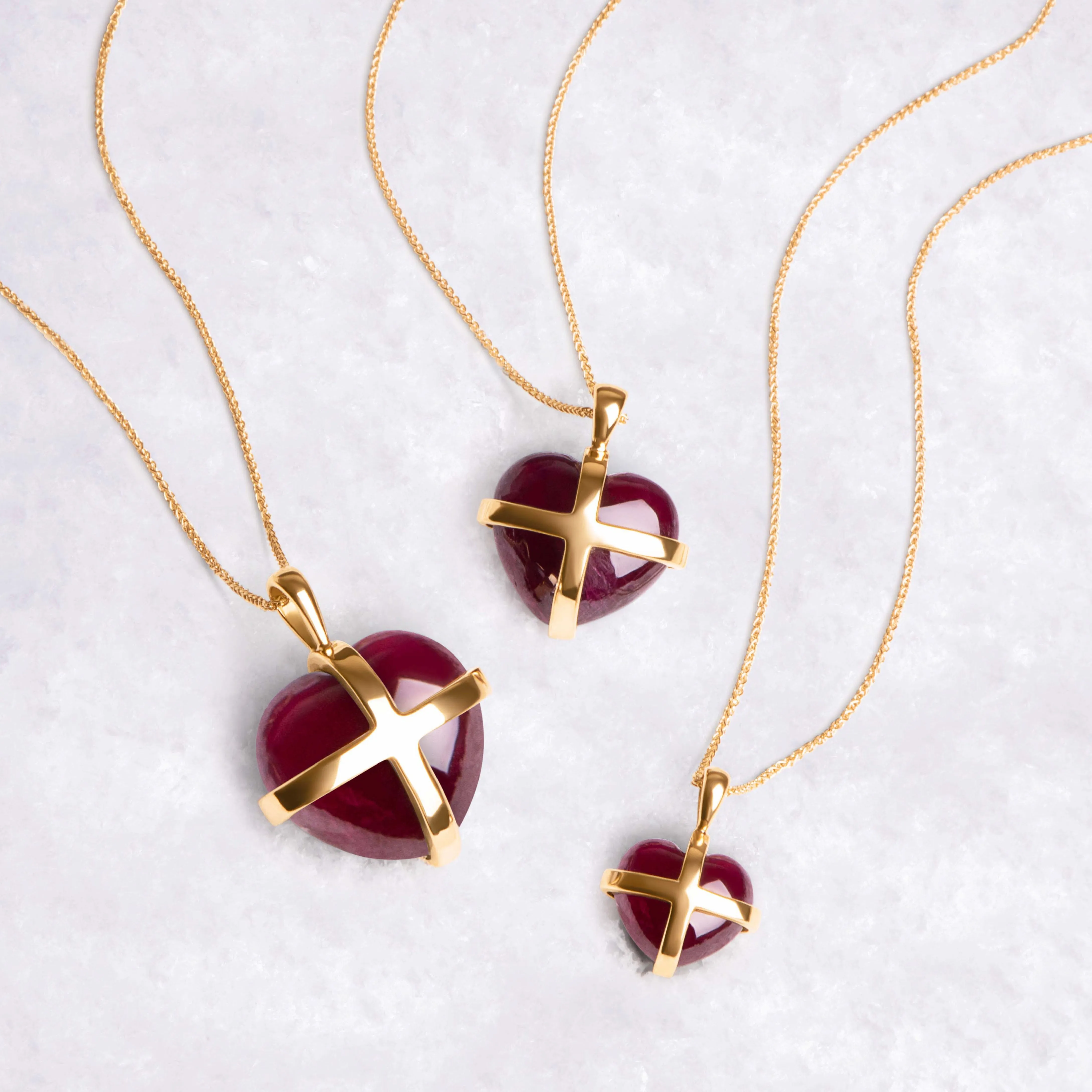 18ct Yellow Gold Red Greenland Ruby Large Cross Heart Necklace